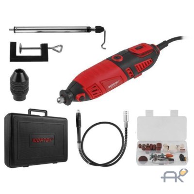 Гравер электрический WORTEX MG 3219 E в чем. +аксессуары 185 вт. 8000-35000 об/мин. цанга 2.4/3.2 мм (в чем.+ 39 аксесс.. гибкий вал. держатель. быстрозажимной патрон)1333745